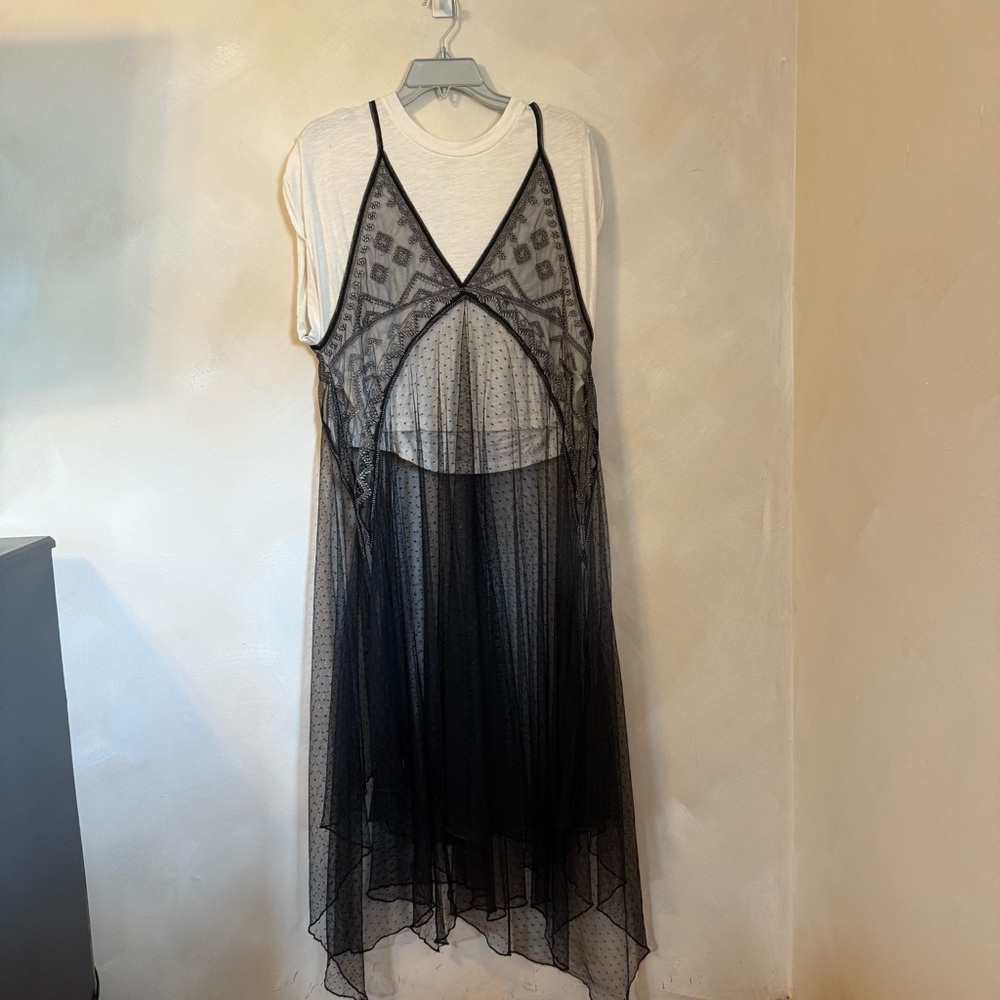 Free People Black Sheer Overlay Shirt